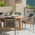 Garden Wood Rattan Dining Chair Table Set